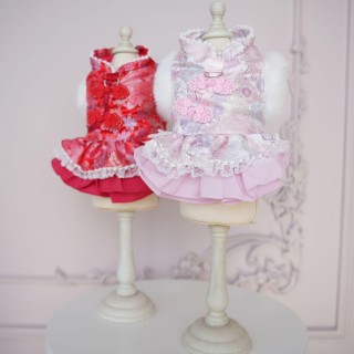 Haustier Plüschhalsband Hundemantel Chinesisches Neujahr Kälteschutz Teddybär Teddy Katze Rot Weihnachtskleidung Welpenkleidu