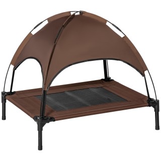 PawHut Haustierbett Outdoor mit Baldachin 76x61x73cm, erhöhtes Hundebett aus atmungsaktivem Taftstoff in Kaffee   Aosom.de