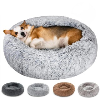 Rundes Hundebett, bequemes Donut-Plüschbett für kleine und mittelgroße Hunde, warmes schlafendes Katzennest, waschbares Katze