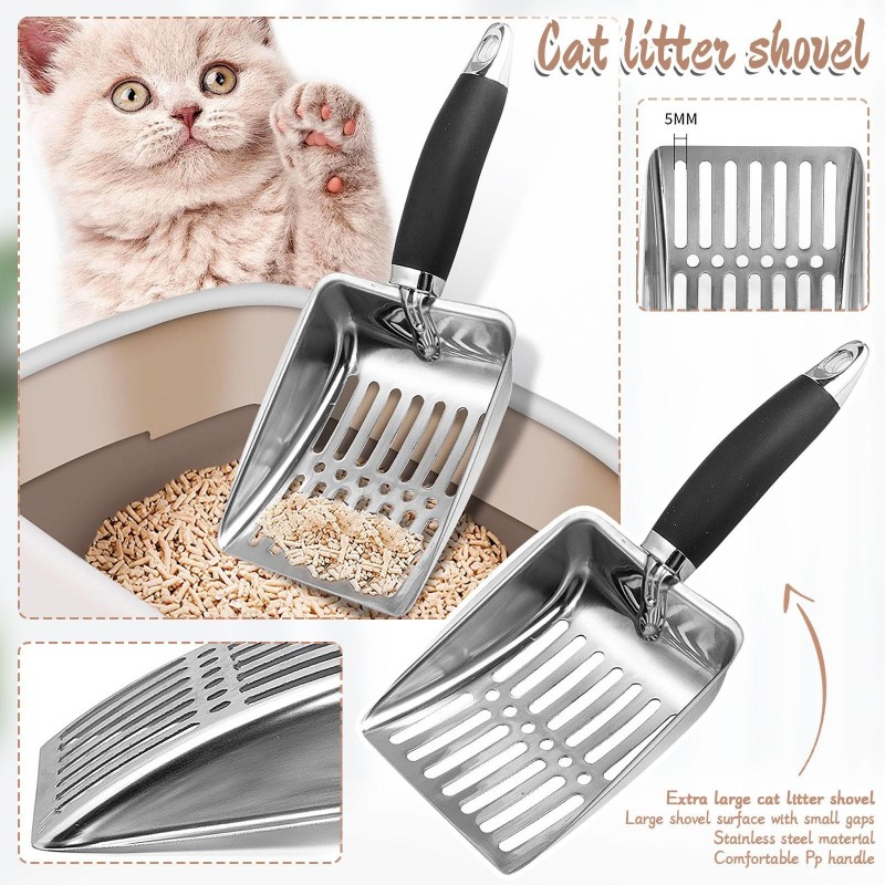 Katzenstreuschaufel, Katzenstreusieb aus Edelstahl, robuste Kotschaufel aus Metall, Kotsieb One Size schwarz