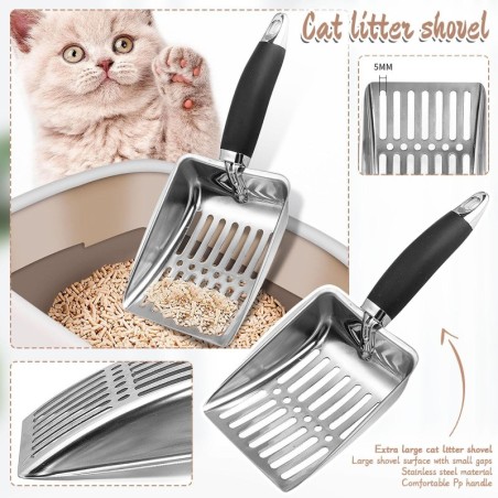 Katzenstreuschaufel, Katzenstreusieb aus Edelstahl, robuste Kotschaufel aus Metall, Kotsieb One Size schwarz