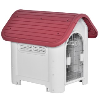 PawHut Hundehütte Outdoor, Hundehaus mit Dachluke, Tor, Unterschlupf für kleine Hunde, Kleintierstall, Luftzirkulation, wasse