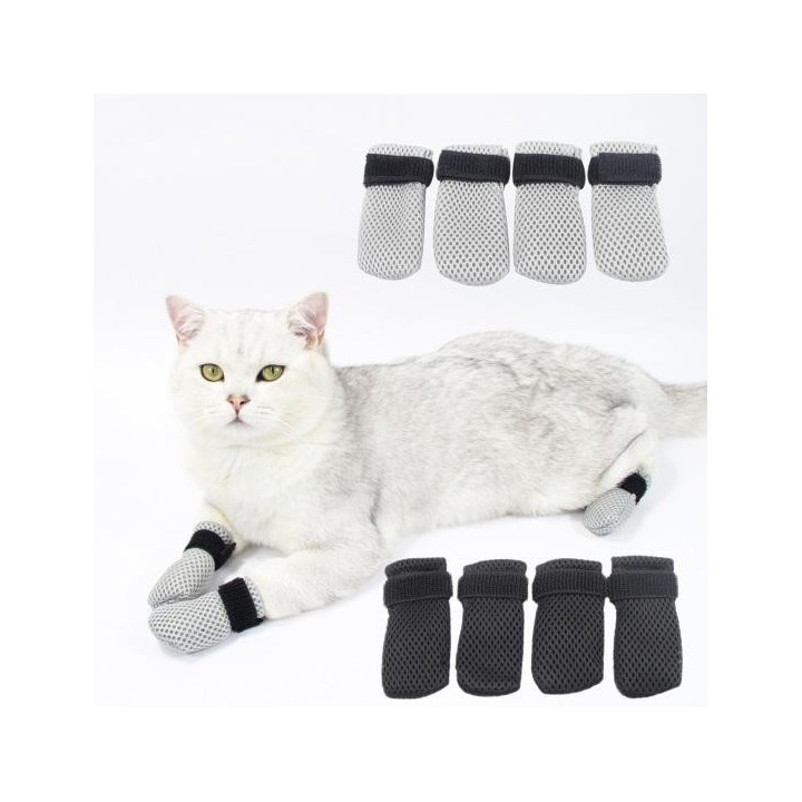 4 Stück Katzensocken, rutschfest, kratzfest, hautfreundlich, 2 Größen, elastisch, weicher Stoff, langlebig, rutschfest, Katze