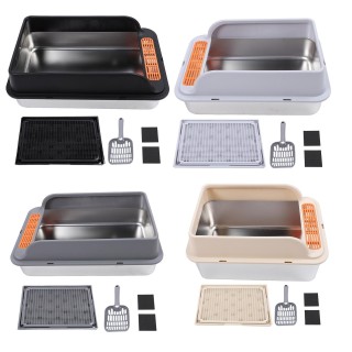 Extra große Katzentoilette, großes Fassungsvermögen, Edelstahl, spritzwassergeschützt, oben offen, leicht zu reinigen für Kat