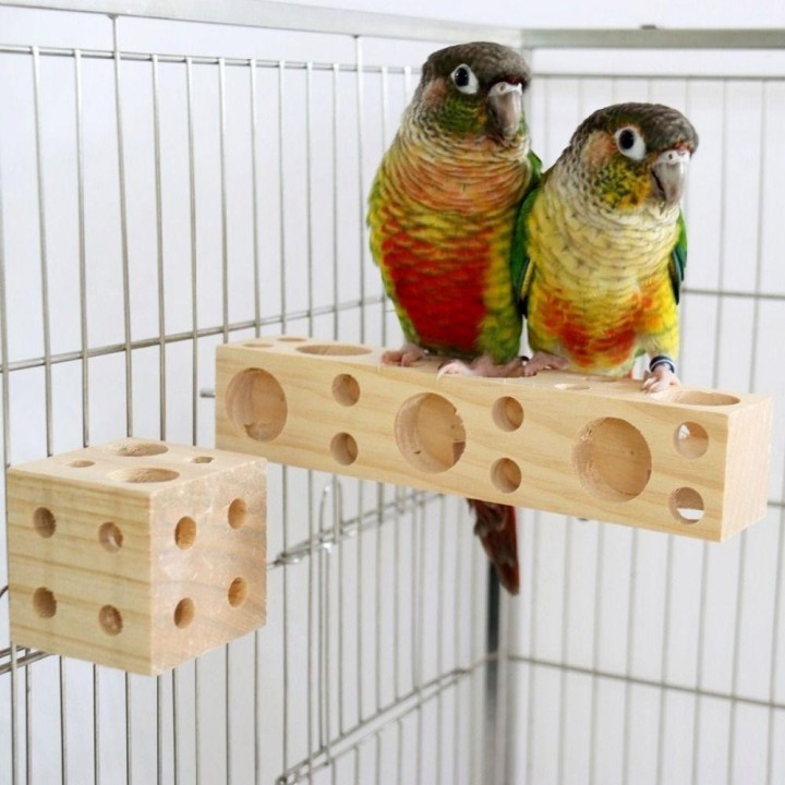 Kauspielzeug für Vögel, Futtersuche, Papageien-Schleifspielzeug, natürlicher Holzblock mit Löchern, Futtersuche-Spielzeug für