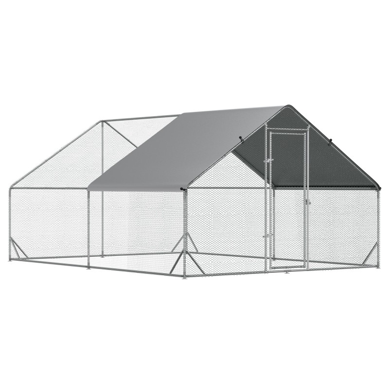 PawHut Hühnerstall XXL mit Freilaufgehege Geflügelstall mit Schatten Dach Schloss für 8-12 Hühner Ente Kaninchen Stahl 3 x 4