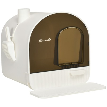 PawHut Katzentoilette mit Haube  Toilette für Katzen bis 5 kg, mit Deckel, Katzenstreu Matte, Kunststoff, Weiß, 43x44x47cm  A
