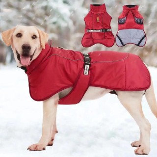 Winter-Hundekleidung für große Hunde, warme Fleecejacke für große Hunde, wasserdichter Haustiermantel mit Geschirr, Labrador-