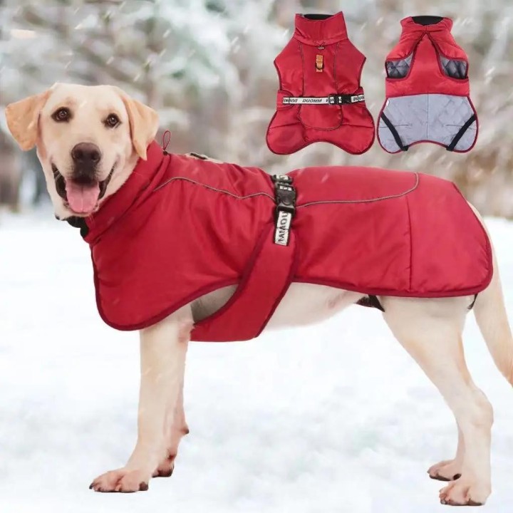 Winter-Hundekleidung für große Hunde, warme Fleecejacke für große Hunde, wasserdichter Haustiermantel mit Geschirr, Labrador-
