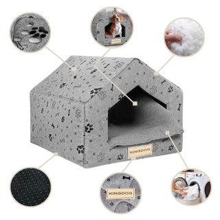 Hundehausbett 50x40 cm Wasserdicht Knochen Schwarz M dunkelgrau