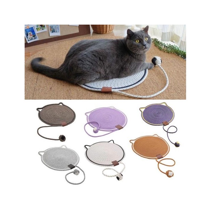 Kratzmatte für Katzen, natürliches Baumwollseil, Kratzmatte, Katzenohr-Design, Kratzmatte mit Ball, Spielzeug, Möbelschutz fü