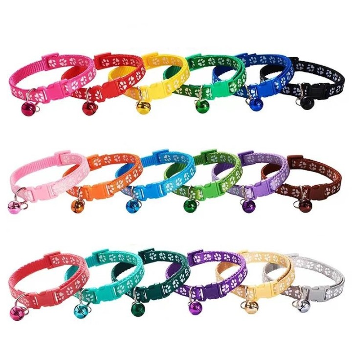 Haustierhalsband mit Glocke, Cartoon-Fußabdruck, bunt, für Hunde, Welpen, Katzen, Zubehör, Kätzchenhalsband, verstellbare Sic