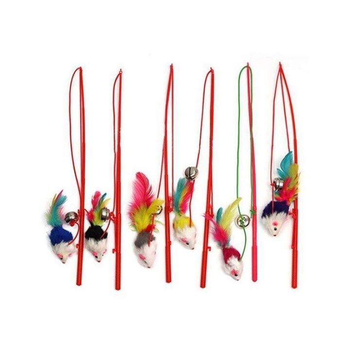 Pet Cat Bell The Dangle Faux Mouse Feather Rod Roped Funny Fun Playing Toys 1Pc