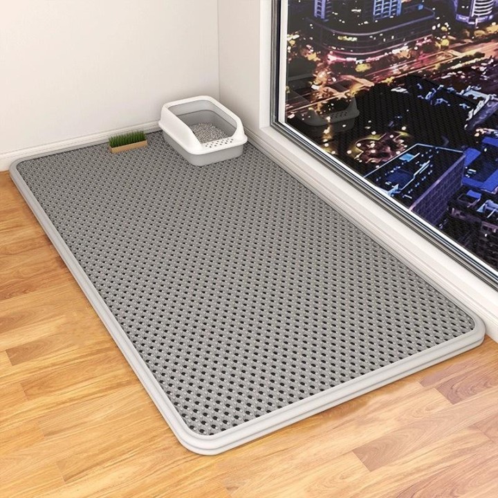 Rutschfeste doppellagige Katzenstreumatte mit auslaufsicherem Filter und kratzfestem Design. Leicht zu reinigen und waschbar.