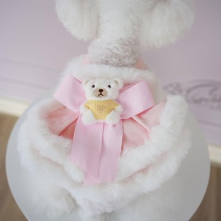 Haustier Herbst/Winter Plüsch Spitzenträgerkleid Niedlicher Bärenmantel Wollriemen Bärenrock Teddybär Welpenkleidung für klei