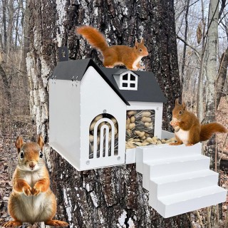Futterspender für Eichhörnchen, Futtertisch, vielseitig, große Kapazität, Metall, für Mais, einfach zu installieren
