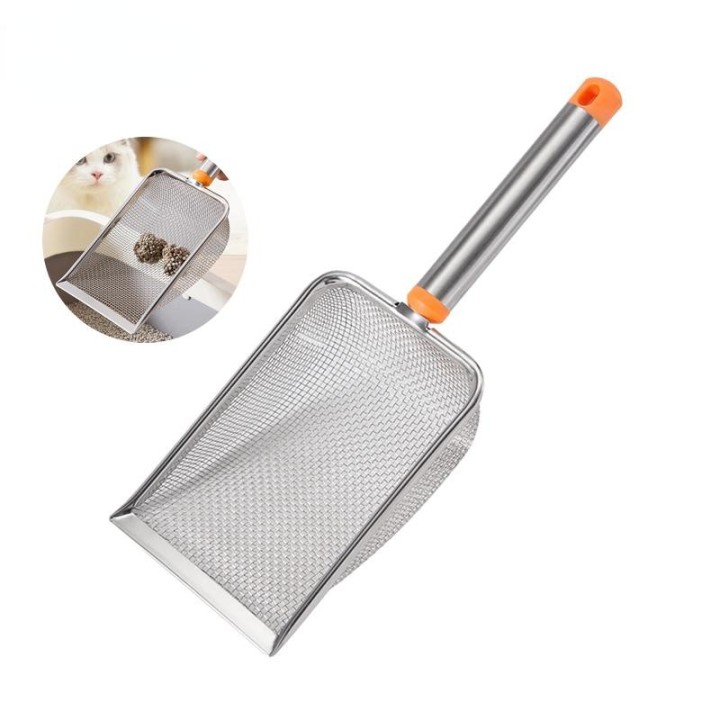 1 Stück Katzenstreuschaufel aus Edelstahl mit feinem Netz, leicht zu reinigen, antihaftbeschichtete Schaufel für Reptiliensan