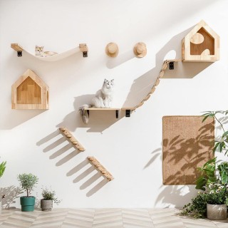Katzen-Kletterregal, Wandmontage, vierstufige Treppe mit Sisal-Kratzbaum für Katzen, Baumturm, Plattform, springende Haustier