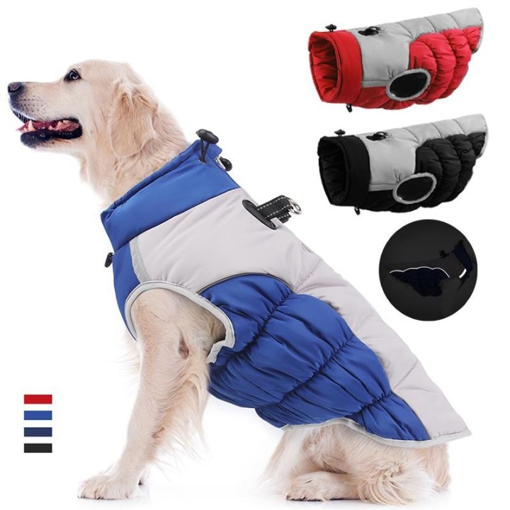 Große Hundejacke mit Geschirr, wasserdichte Haustierkleidung für mittelgroße und große Hunde, Mantel, reflektierendes Labrado