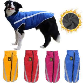 Warmer Wintermantel für große Hunde mit Fleecefutter, wasserdichte Haustierjacke für große und mittelgroße Hunde, reflektiere