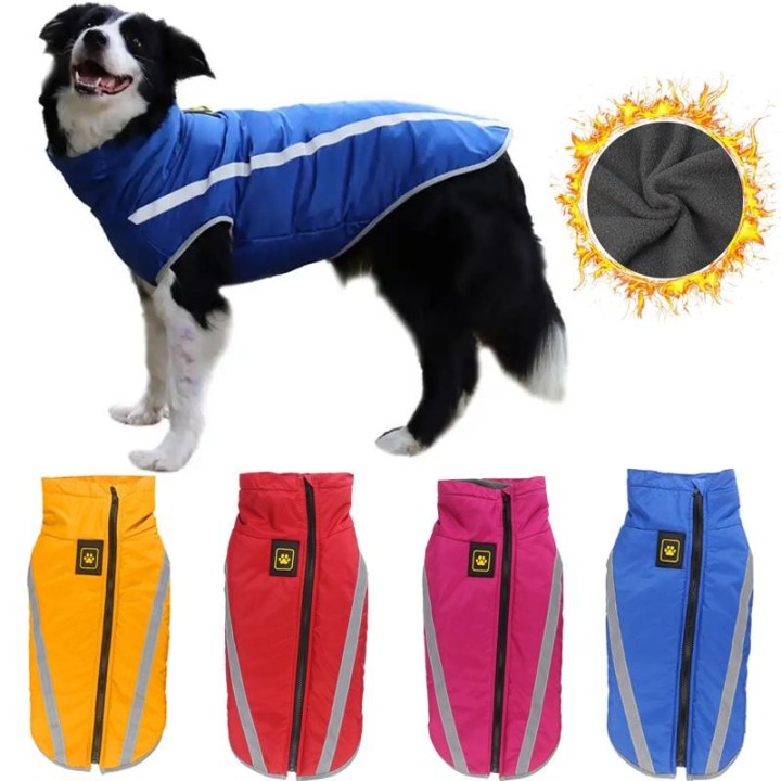 Warmer Wintermantel für große Hunde mit Fleecefutter, wasserdichte Haustierjacke für große und mittelgroße Hunde, reflektiere