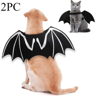2-teiliges Halloween-Kostüm für Hunde, coole leuchtende Fledermausflügel aus Skelettknochen, Cosplay-Kostüme für Katzen und H