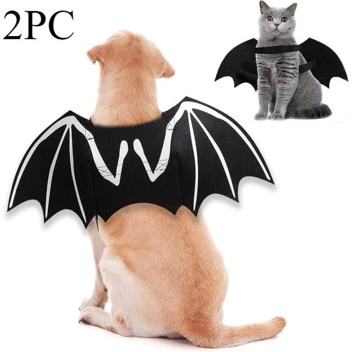 2-teiliges Halloween-Kostüm für Hunde, coole leuchtende Fledermausflügel aus Skelettknochen, Cosplay-Kostüme für Katzen und H