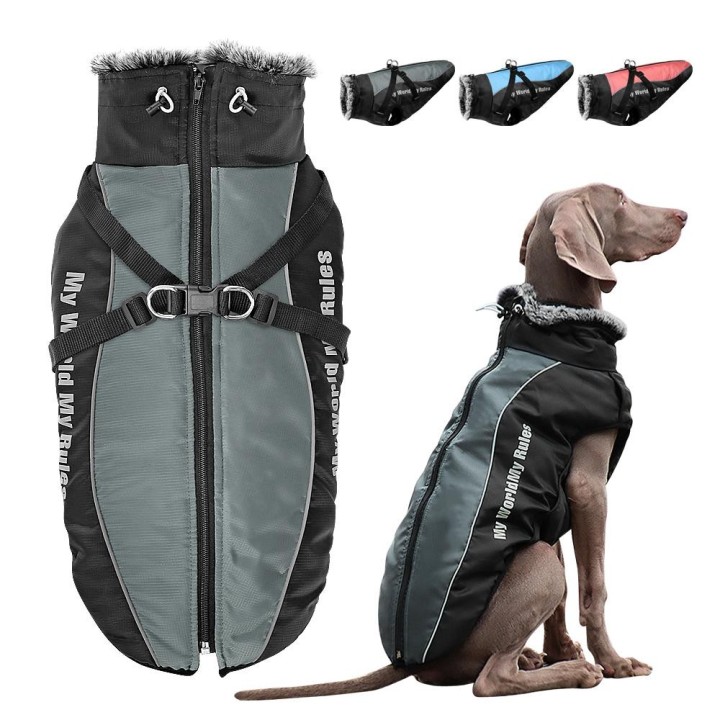 Warme Hundekleidung mit Geschirr, Winter-Hundekleidung für Labrador, Windhund, französische Bulldogge, Weste-Outfits, wasserd