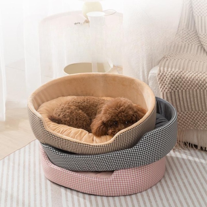 Sommer Neues Katzennest Hundenest Haustiernest Kariertes Nest Oval mit Matte Plüschnest Bissfestes Nicht klebendes Fell Haust