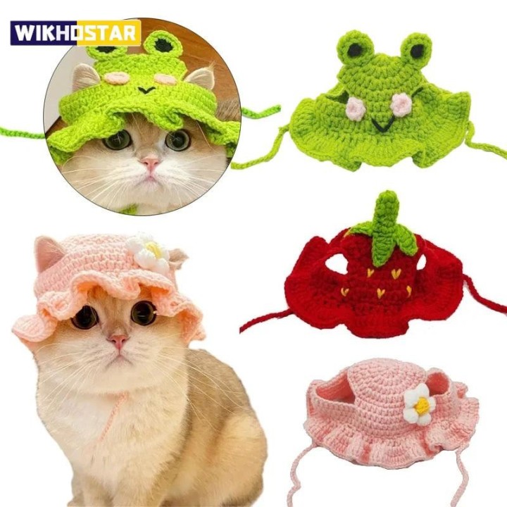 Handgemachte Katzenmütze, elastisch gewebte Kappe, Haustiermütze, Welpen-/Kätzchen-Kopfbedeckung, Strickmütze, Party-/Fotosho