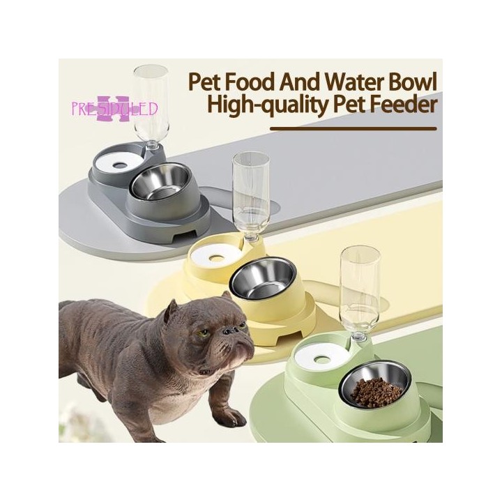 2-in-1-Futterspender für Haustiere – automatischer Wasserspender für Hunde und Katzen mit abnehmbaren Edelstahlnäpfen, Heimti