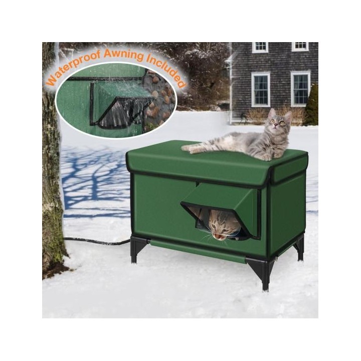 Beheiztes Katzenhaus für den Außenbereich, winterfest, Unterschlupf für Wildkatzen mit Heizkissen, groß S