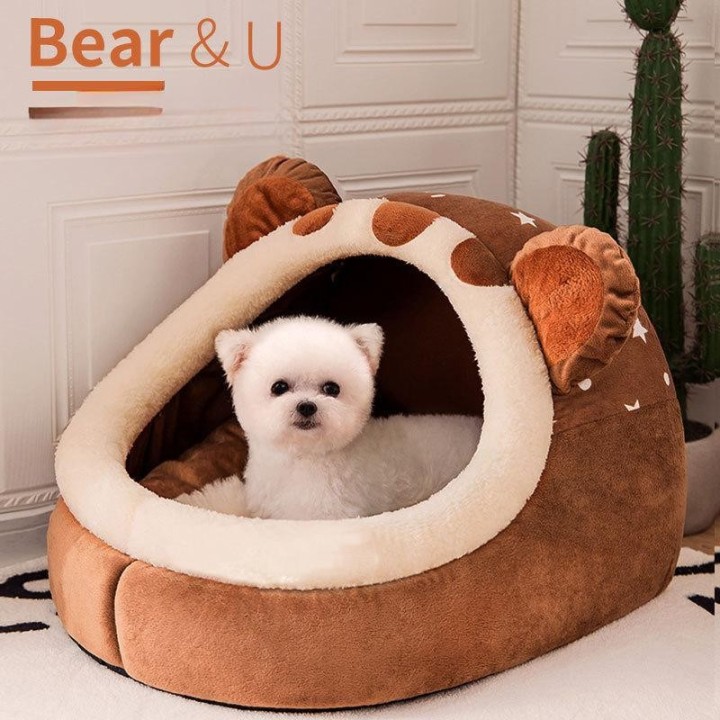 Geschlossene Hundehütte, warm im Winter, universell für alle Jahreszeiten, Teddy, kleines Hunde- und Katzenbett, Katzenhütte,