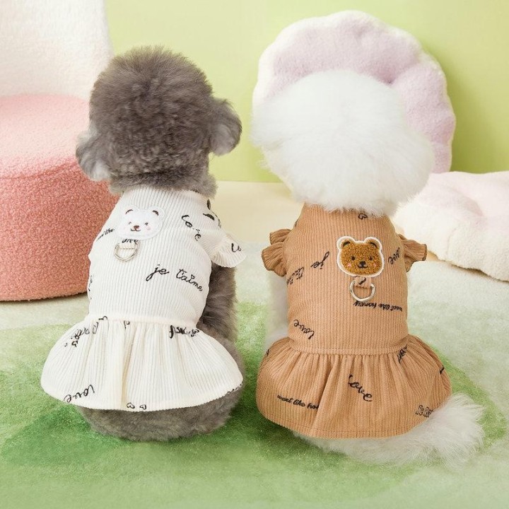 Gestreiftes Kleid mit kleinen fliegenden Ärmeln für Haustiere, kleiner Hund, Teddy mit Kordelzug, Weste, Katzenlätzchen, Bär,