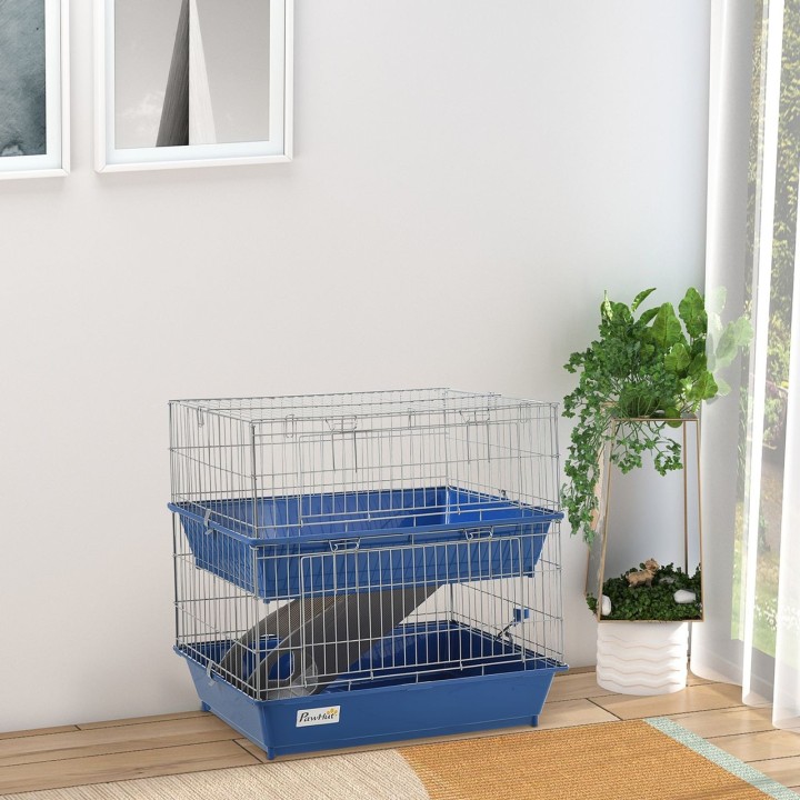 Kleintierkäfig Nagerkäfig Kleintierstall mit Zubehör Metall Blau+Grau