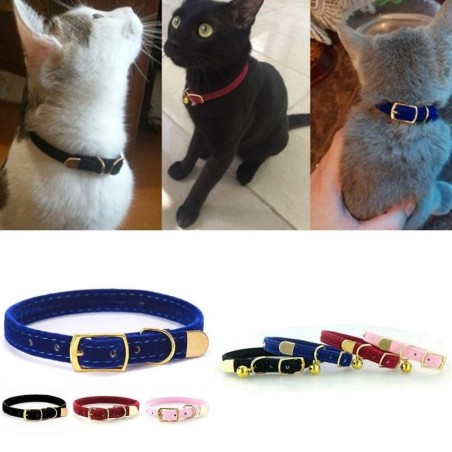 Einstellbare Katze Halsbänder beflockt Tuch Pet Supplies süße Kätzchen Halskette Katze Hund Red-No Bell