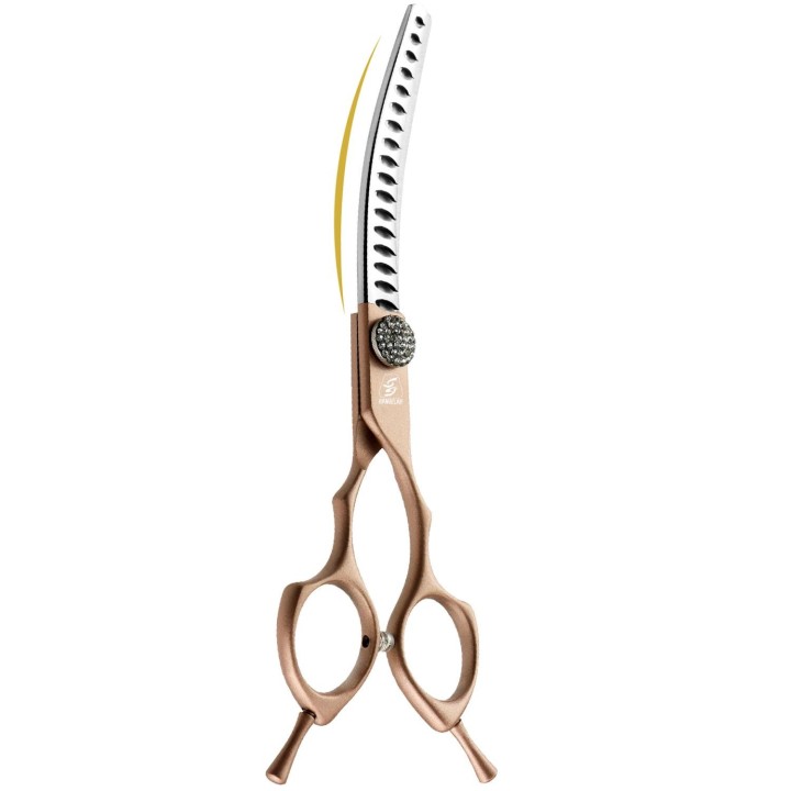 Sangelar 6,5 Zoll gebogene Effilierschere für die Fellpflege von Haustieren, entfernt 20–35 % und 40–55 % der Haare, goldfarb