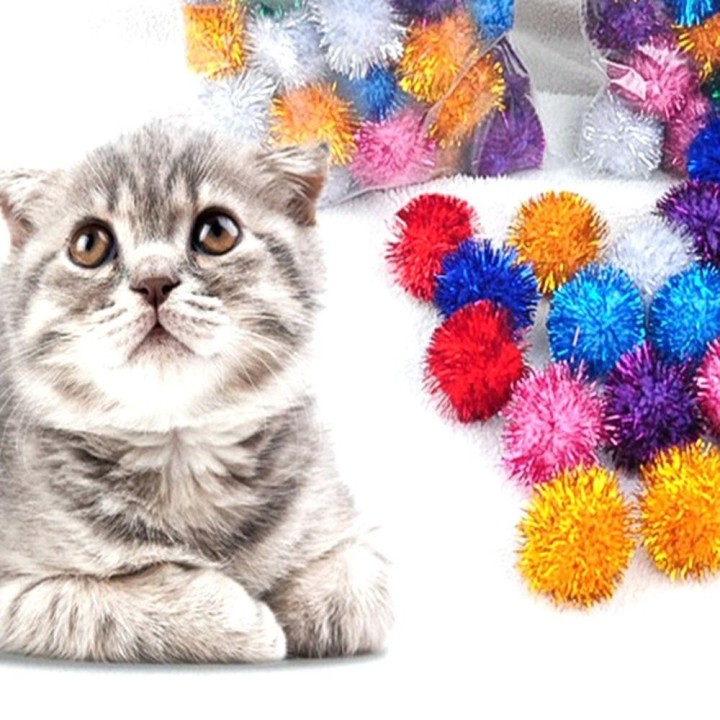 50 Stück Katzen Glitzerbälle Hunde Glitzer Pom Pom Bälle Kätzchen Welpen Interaktives Ball Spielzeug Haustier Zubehör