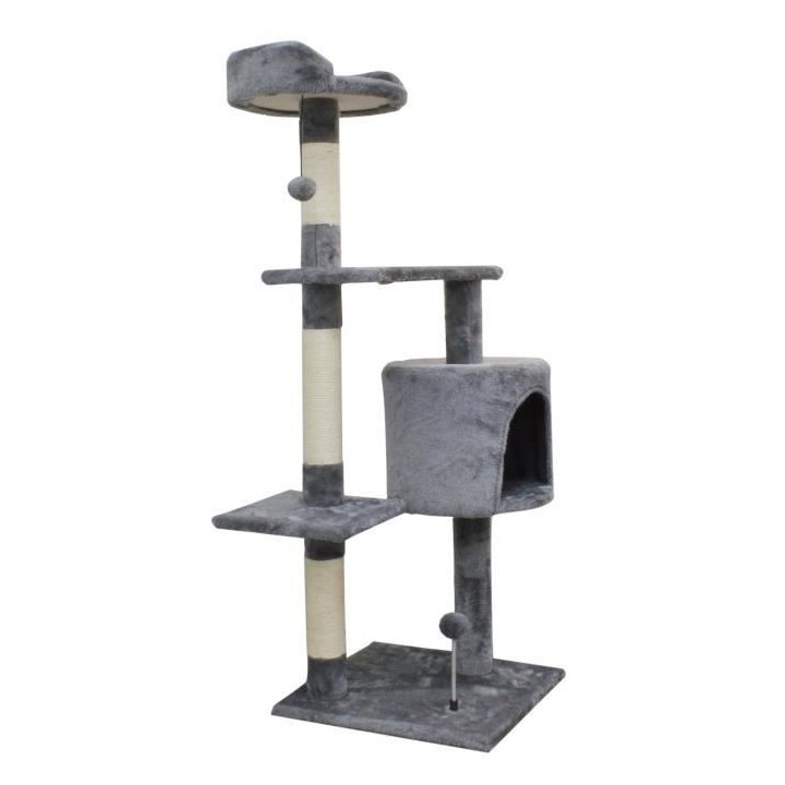 JASPER Grauer Kratzbaum 40 x 40 x 114 cm – 3 Plattformen, 1 Nische, Kratzbäume