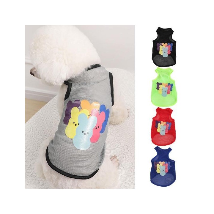 Sommer-Hunde-Shirt, Rundhalsausschnitt, Cartoon-Muster, atmungsaktiv, dünn, Netzpullover, Freizeitkleidung, ärmellos, bedruck