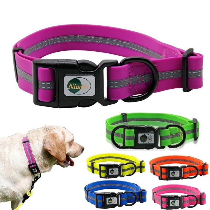 Hundehalsband, PVC, wasserdicht, Haustierhalsbänder, geruchshemmend, langlebig, verstellbar, Polyester, weich, mit reflektier