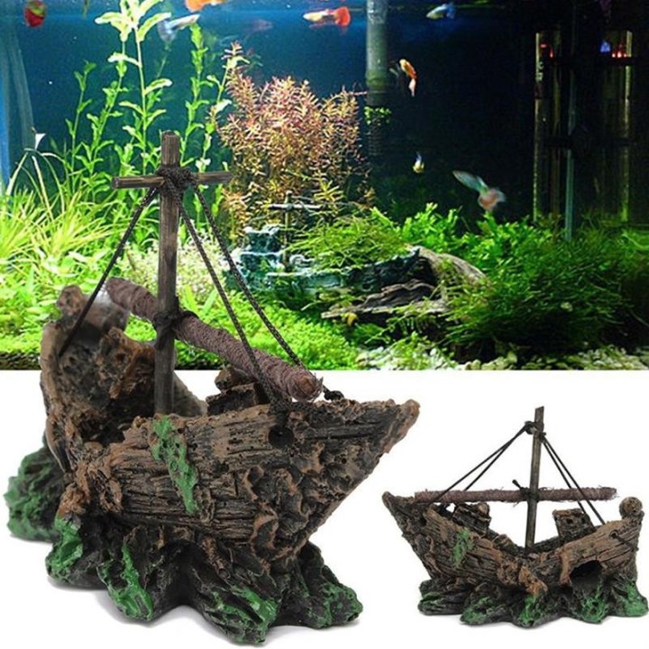 Aquarium-Ornament, Wrack, versenktes Schiff, Segelboot, Zerstörer, Aquarium, Höhlendekoration one size