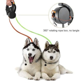 Leine für Haustierhunde Selbstaufrollende Rollleine für 2 Hunde Einziehbare 360°-Drehung mit LED-Licht 2-Wege-Leine Rolltyp