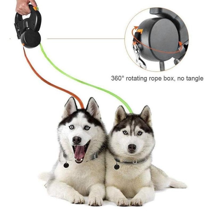 Leine für Haustierhunde Selbstaufrollende Rollleine für 2 Hunde Einziehbare 360°-Drehung mit LED-Licht 2-Wege-Leine Rolltyp