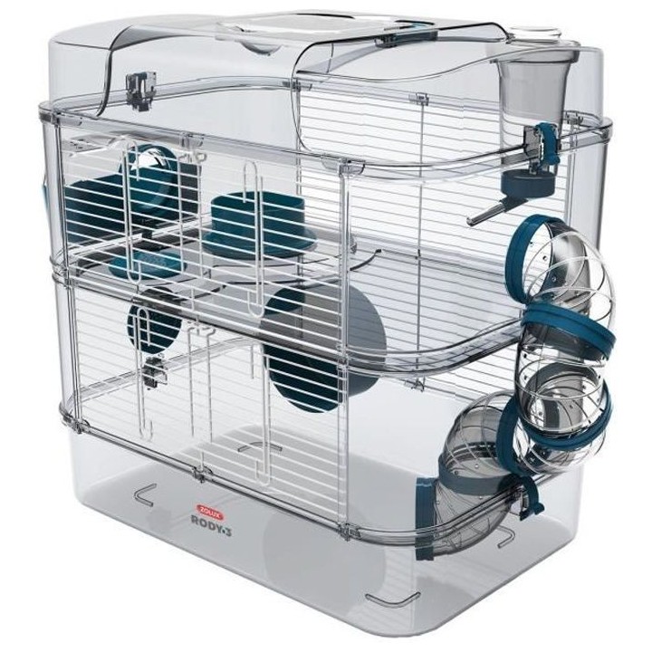 ZOLUX Käfig auf 2 Etagen für Hamster, Mäuse und Rennmäuse - Rody3 duo - L 41 x T 27 x H 40,5 cm - Blau