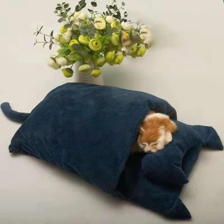 Halbgeschlossenes Katzenbett für den Winter, abnehmbarer Haustierschlafsack, warmes Hundebett, Katzennestkissen mit Kissen, H