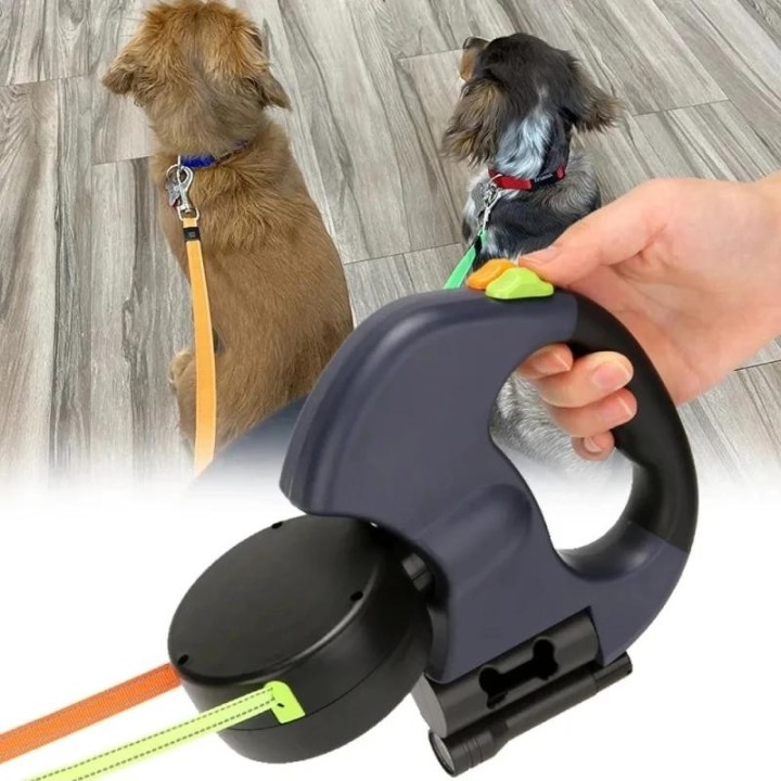 Einziehbare doppelte Hundeleine Roulette-Leine Beleuchtung Haustier-Spaziergang-Leine Hund ReflectiveTraction Seil 3M lange L