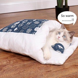 Katzenschlafsack, abnehmbares, warmes Katzenbett für den Winter, tiefer Schlaf, Haustier-Hundebett, Katzennestkissen mit Kiss