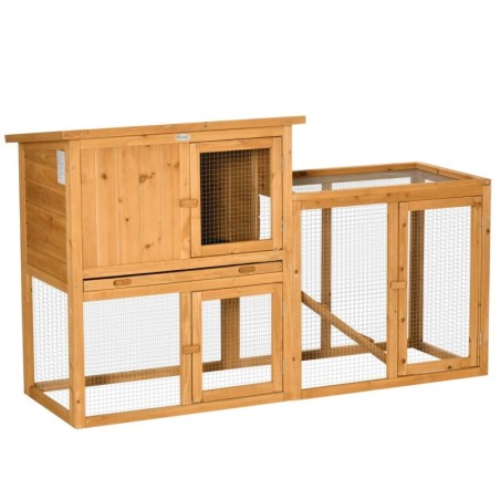 Kaninchenstall Kleintierstall mit herausnehmbarer Bodenwanne und Rampe Kleintierhaus Kleintierkäfig Outdoor Indoor Tannenholz