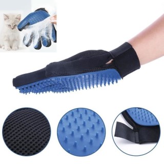 Gant de brosse – True Touch – Nettoyage doux pour Chien – Taille Moyen – Couleur Bleu/Noir – Optimaler Komfort